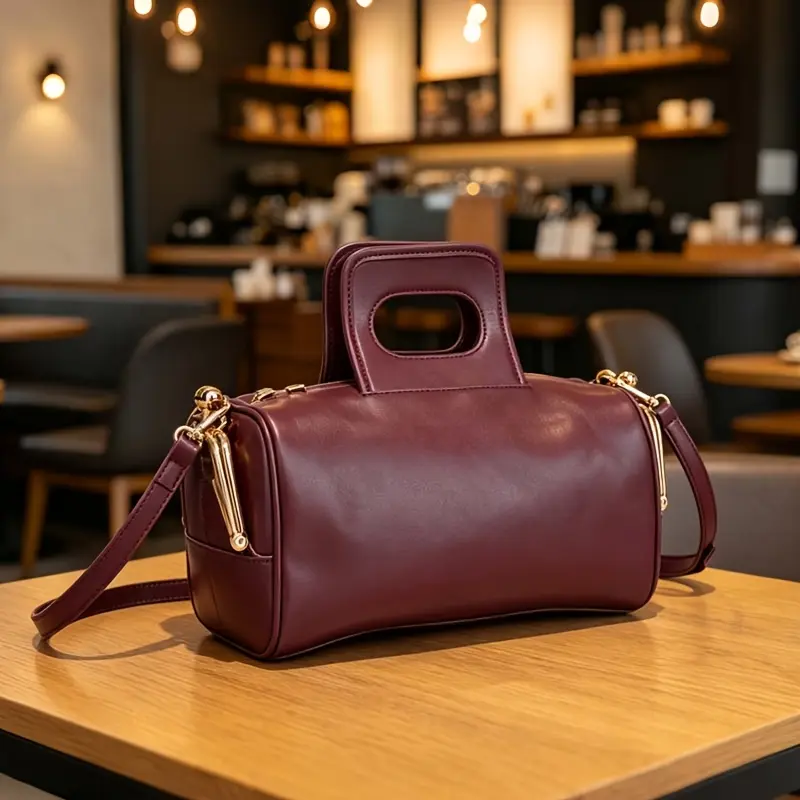 New Burgundy Light Luxury Women Handbag, High-End Retro Pillow Bag with Side Snap Closures, Convertible Handheld, Shoulder & Crossbody Purse, Ideal for Shopping, Banquets, Perfect Gift for Ladies