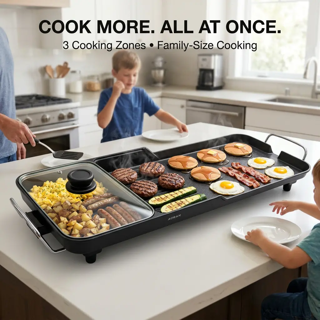 AORAN 3-in-1 Electric Nonstick Griddle Grill,2000W Teppanyaki Grill with Removable Temperature Control & Drip Tray for Pancakes Burgers Eggs,28"x 11"
