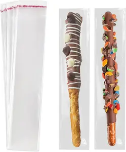 100 Pcs Self Sealing Cellophane Bags: 2x10 Inches Clear Pretzel Rod Resealable Pretzels Individual Bags for Packaging ICY Candy Treat Popsicle Cookies