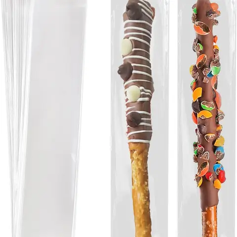 100 Pcs Self Sealing Cellophane Bags: 2x10 Inches Clear Pretzel Rod Resealable Pretzels Individual Bags for Packaging ICY Candy Treat Popsicle Cookies