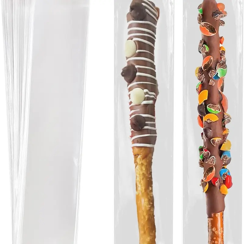 100 Pcs Self Sealing Cellophane Bags: 2x10 Inches Clear Pretzel Rod Resealable Pretzels Individual Bags for Packaging ICY Candy Treat Popsicle Cookies