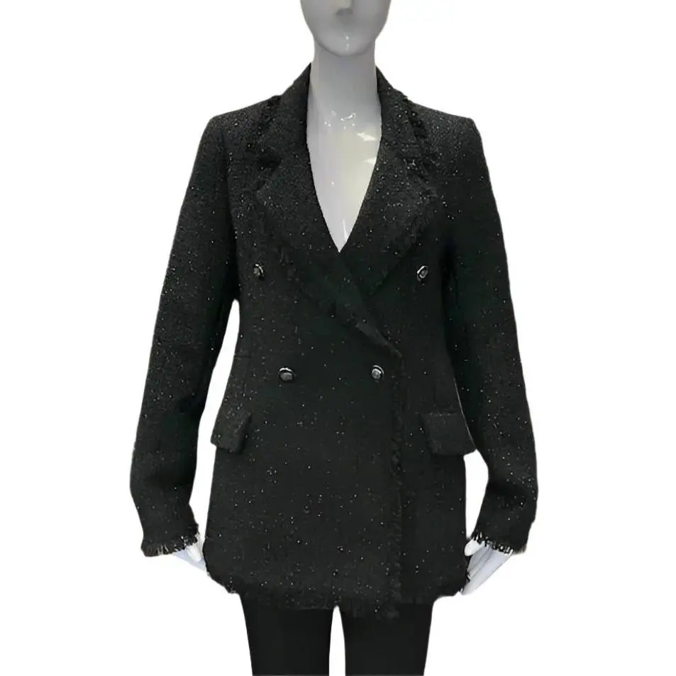 Fringe Wool Black Blazer