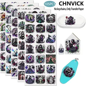 105PCS UV DTF Cup Wrap Stickers, Gothic Princess Rub on Transfers for Crafts, Permanent DIY Transfer Decals for 16oz Libbey Glass Cans, Mugs, Candles, Notebooks and Flower Pots, Easy to Apply Art Stickers