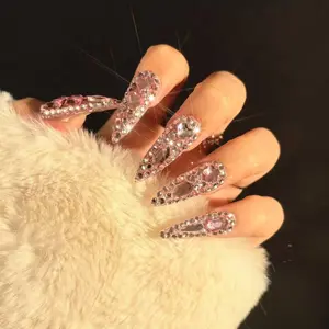 Neineichic Regular 10Pcs Pure Handmade Press On Nails Strong Reusable Short Length Mid Length Nails Art with Sparkling Design for Stylish Look