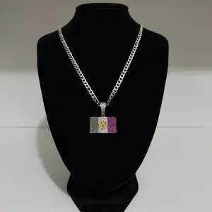 Conjunto Cadena Cubana 5mm x 24 pulgadas con colgante de Bandera de México. Ambos en Plata 925