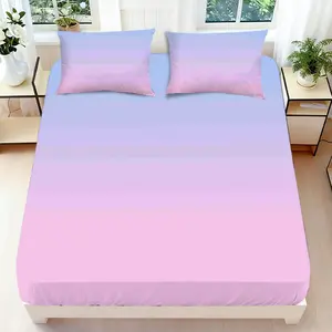 2/3 Pcs 2D Flat Ombre Color Fitted Sheet Set Ombre Bedding Set Quilt Cover 1 Fitted Sheet+ 1/2 Pillowcases Ombre Top Sheet Decorative Bedding Bedroom Decor