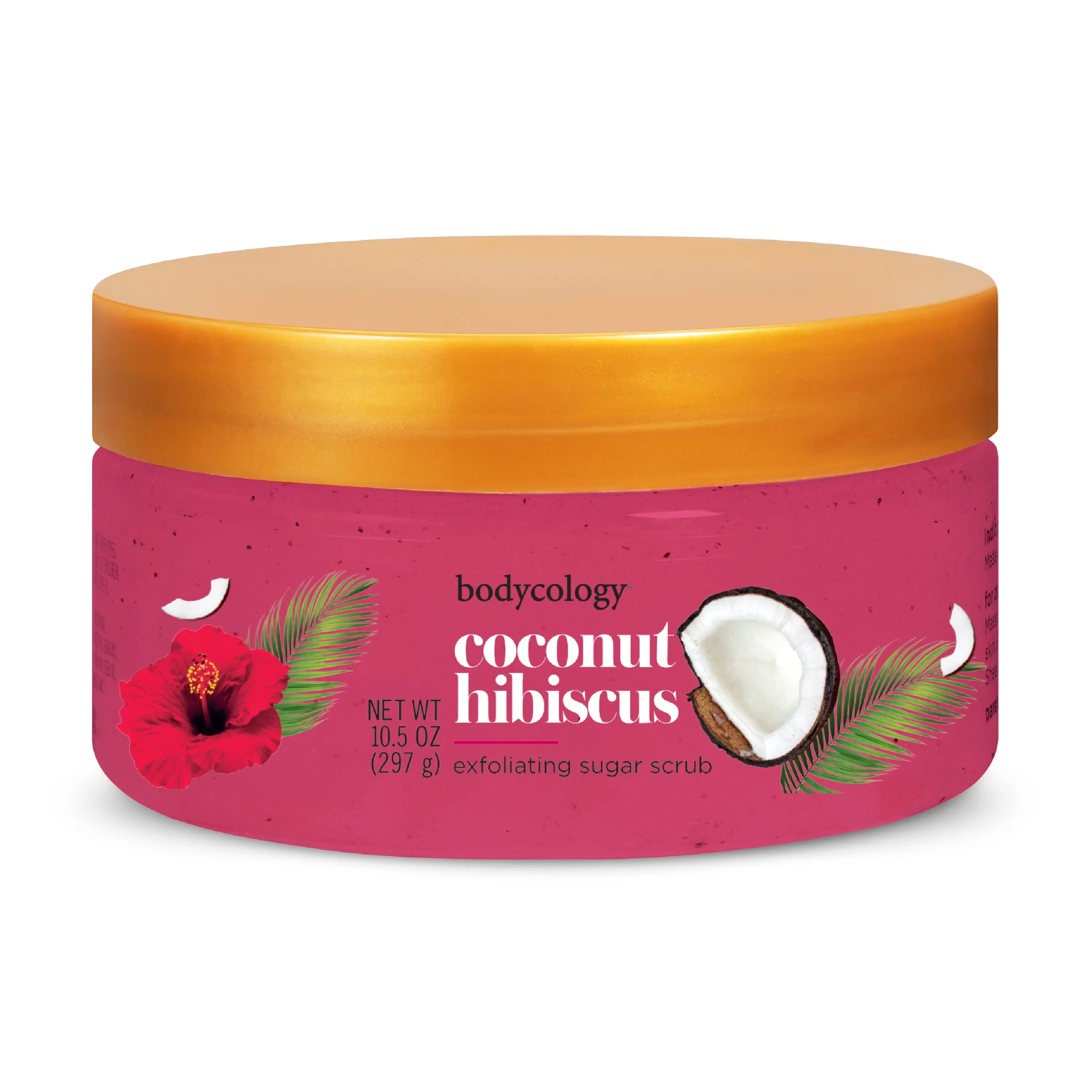 Bodycology Exfoliating Sugar Scrub, Coconut Hibiscus – Gently Polishes & Hydrates with Tropical Floral Scent – 10.5 oz Jar