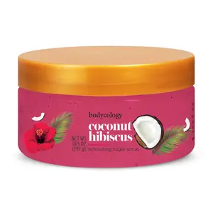 Bodycology Exfoliating Sugar Scrub, Coconut Hibiscus – Gently Polishes & Hydrates with Tropical Floral Scent – 10.5 oz Jar