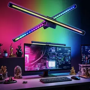 Dual Light Touch Screen Hanging Lamp, LED Dual Side Lighting Computer Lamp, RGB Dimmable Energy Saving Game Lamp, USB Powered Desk Lamp