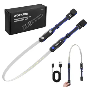 WORKPRO Rechargeable Underhood Work Light, 25inch Long Foldable LED Work Light Bar, 3 Lighting Modes with Adjustable Straps and Hooks, Magnetic Light for Car Repairing/Garage/Workshop/Emergency