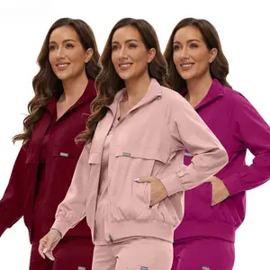 Nursing Scrubs Jackets Long Sleeve Professional Nurse Scrubs Uniforms Pharmacy Jacket Zipper Coat Outdoor Work Uniforms