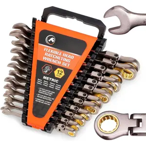 Flexible Ratcheting Wrench Set 12 count Metric 8-19mm Flex- Spanner Gear Ring Ratchet Combination Wrenches Kit with Portable Organizer