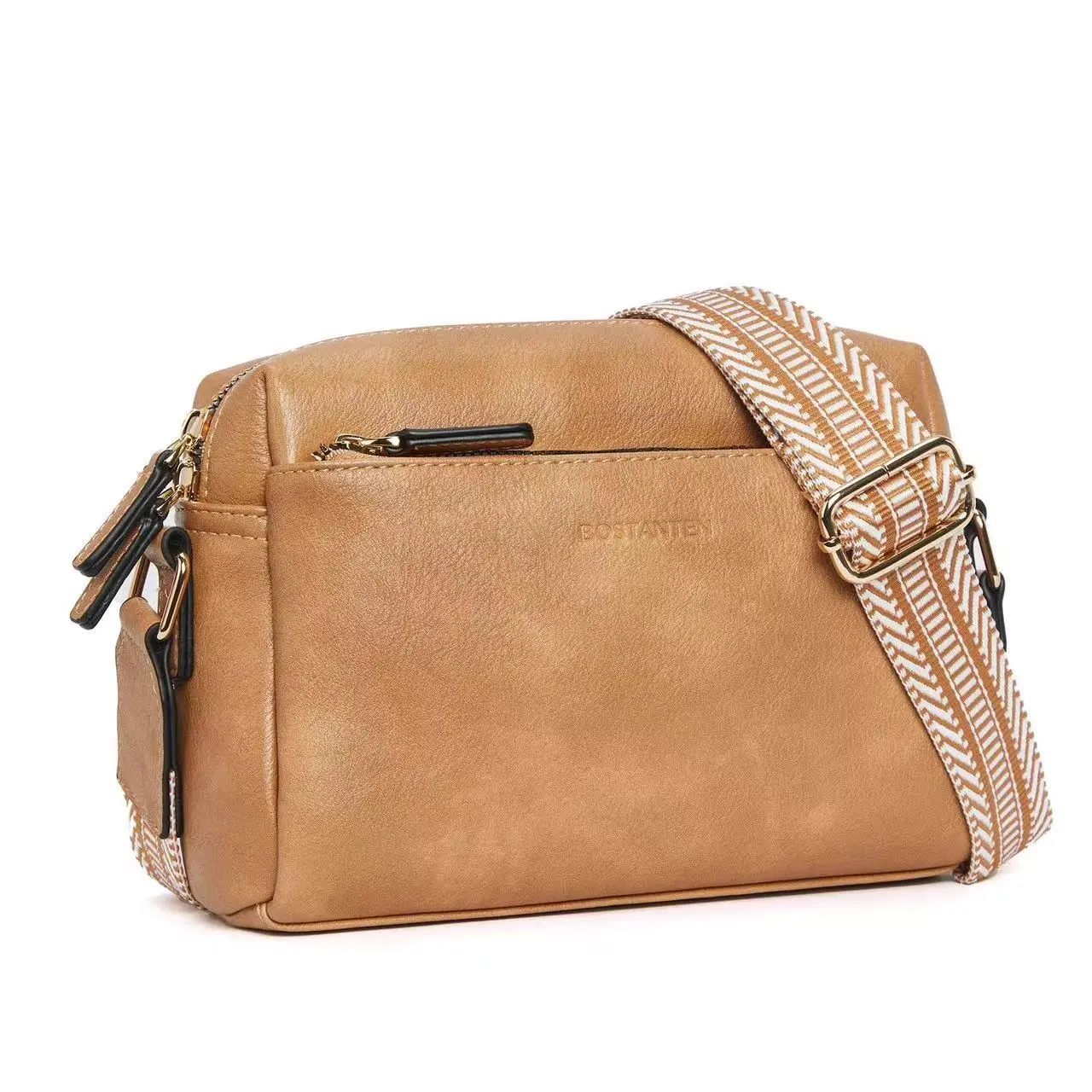 BOSTANTEN‘s Small Crossbody Purse Bag for Women Triple Zip Cell Phone Leather Handbag with Colored Shoulder Strap