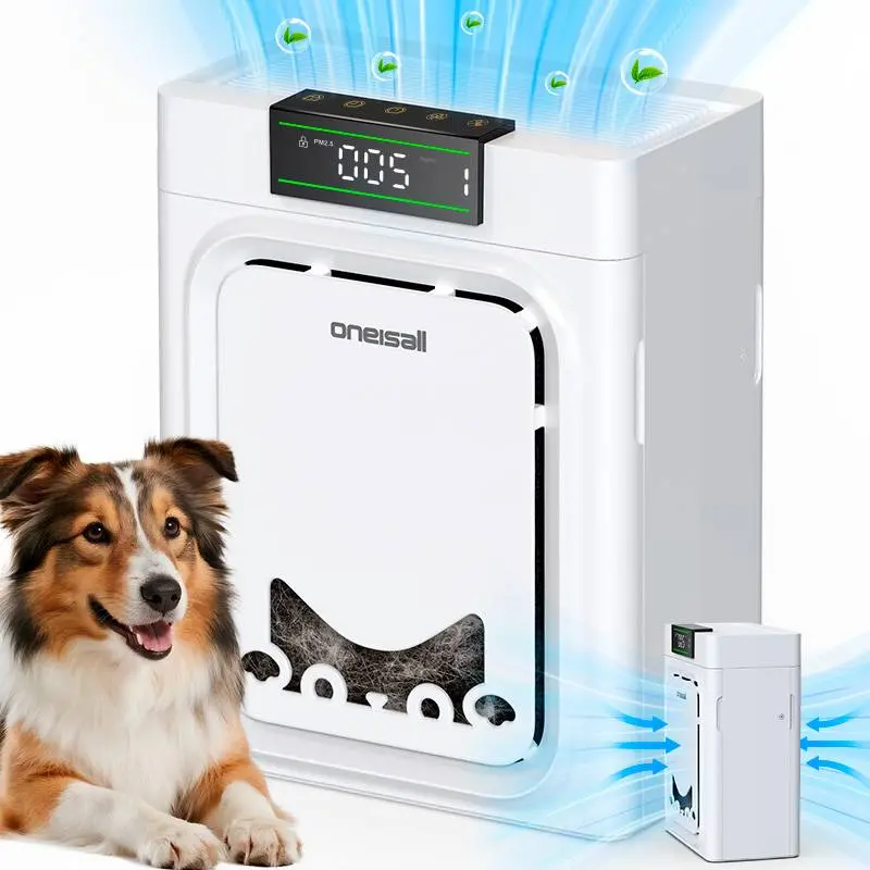 oneisall air purifiers for home pets, 3-in-1 Washable HEPA Filter, Dual-Sided Filter with 200g Activated Carbon, Pet-Friendly Design β Pet Lock, Allergen Relief & Odor Removal Dual-Side Air Intake Adsorbs Floating Hair