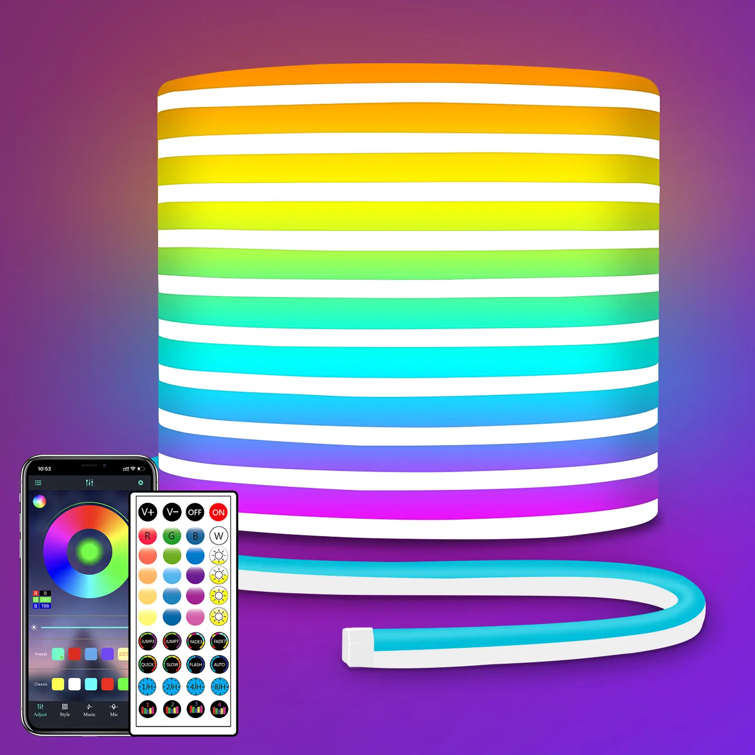 RGB LED neon Rope Lights LED neon Lights with Remote/APP Control 24V IP65 Waterproof Flexible Neon LED Strip Lights for Bedroom Room Outdoors Decor Rgb Colorful Led Led Lighted, Room Decor, Bedroom Decor Ideas summerwins