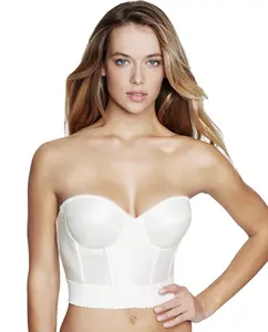 Dominique Noemi Women’s Backless Strapless Bustier Bra #6377 - Longline Bridal Bra with Light Boning, Ultra-Low Back, Cotton Lining, and Hook & Eye Closure - Ivory