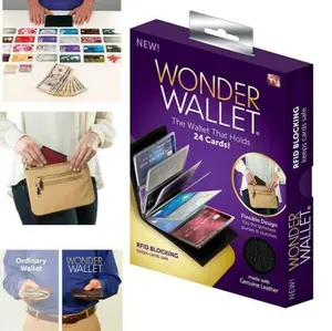 Wonder Wallet - Amazing Slim Genuine Leather Wallet w/ RFID Protection Black As Seen On TV