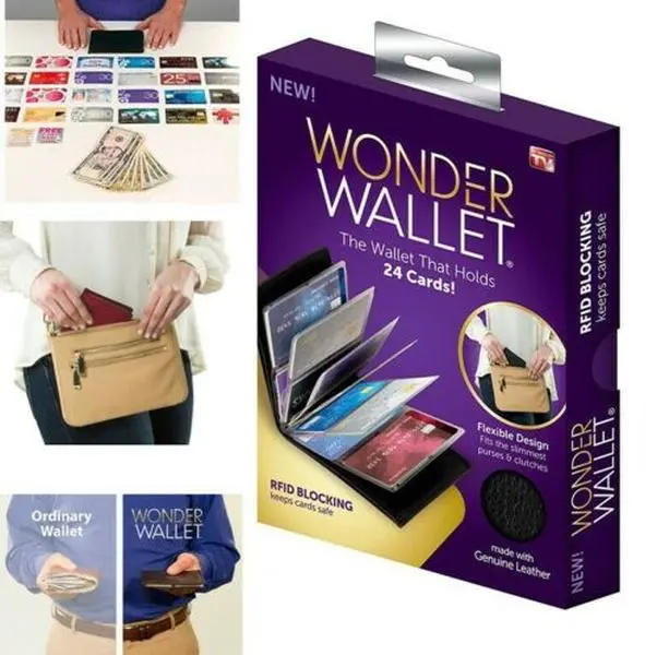 Wonder Wallet - Amazing Slim Genuine Leather Wallet w/ RFID Protection Black As Seen On TV