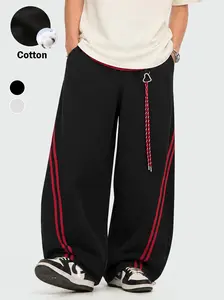 TELLFUN Y2K Baggy Wide-Leg Sweatpants with Side Stripes – Comfortable Casual Streetwear Joggers for Everyday Loungewear, Oversized Unisex Design bottom Pants,Summervibes,father'sdaygifts
