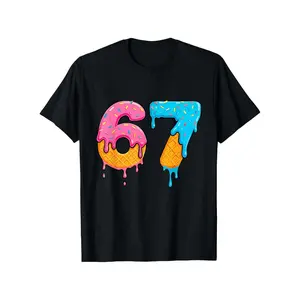 Mason 67 Ice Cream Drip Meme T-Shirt for Boys & Girls - 67 Number 6 & 7 Ice Cream Cone Drip Design, Pink & Brown Sprinkle Casual Round Neck Tee, Durable Summer Party Outfit, Year-Round Wearable Gift (3-13Y)