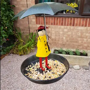 Metal Hanging Bird Feeder with Umbrella Design for Outdoors