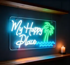 My Happy World neon sign, bedroom room home neon wall hanging, USB powered LED neon night light decoration, suitable for leisure, game room, lounge, study, bedroom, shop, bar, hotel, party, holiday decoration.