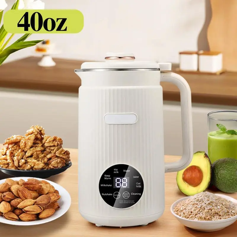 9 in 1 Nut Milk Maker Machine, 40oz Homemade Almond, Soy, Oat, Coconut, Yogurt and Non Dairy Beverages, Automatic Soybean Blender Machine with Delay Setting, Keep Warm, Self-Cleaning