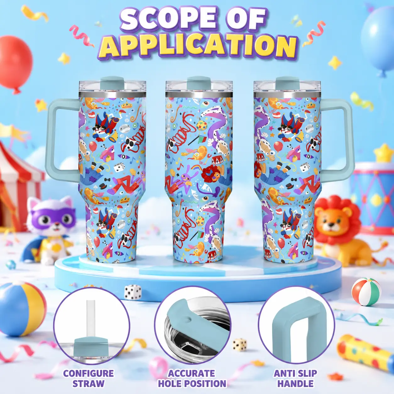 The Amazing Digital Circus 40oz Cartoon Collage Stainless Steel Insulated Flask - Portable, Large-Capacity Drinkware with Colorful Handle, Reusable Travel Mug, Water Bottle for Fans, Daily Use (Kitchenware with Insulation), Flasks
