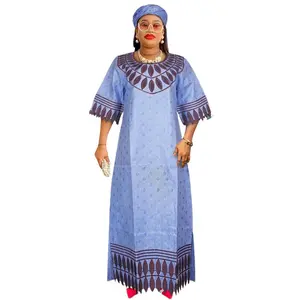 Traditional Bazin Dresses For Women Wedding Party Evening Gown African Clothing Plus Size 3XL 4XL Robes Dashiki Embroidery Dress