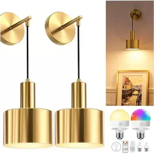 Battery Operated Wall Sconces - Wireless LED Wall Lights with Remote Control, Color Changing & Dimmable, No Drill Wall Lighting for Bedroom, Living Room, Bathroom Vanity, Farmhouse Decor Comes with Complimentary Light Bulbs
