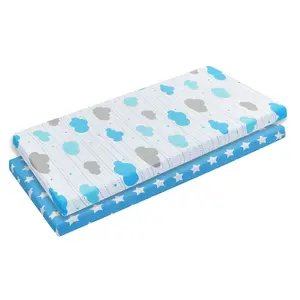 Everyday Kids 2-Pack Cradle Sheets Stars/Clouds– 100% Cotton Fitted Set, Soft & Breathable