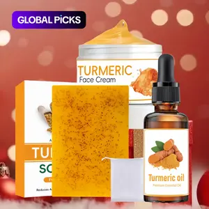 Turmeric-Infused Kojic Acid Hydrating Soap Bar & Nourishing Oil & Cream Set, Complete Care Bundle, 1 or 2 Sets Options Brightening Moisturizing Facial Skin Care Kit, Radiant Daily Skincare Product for Women & Men, Turmeric Glow Set #GLOBAL PICKS