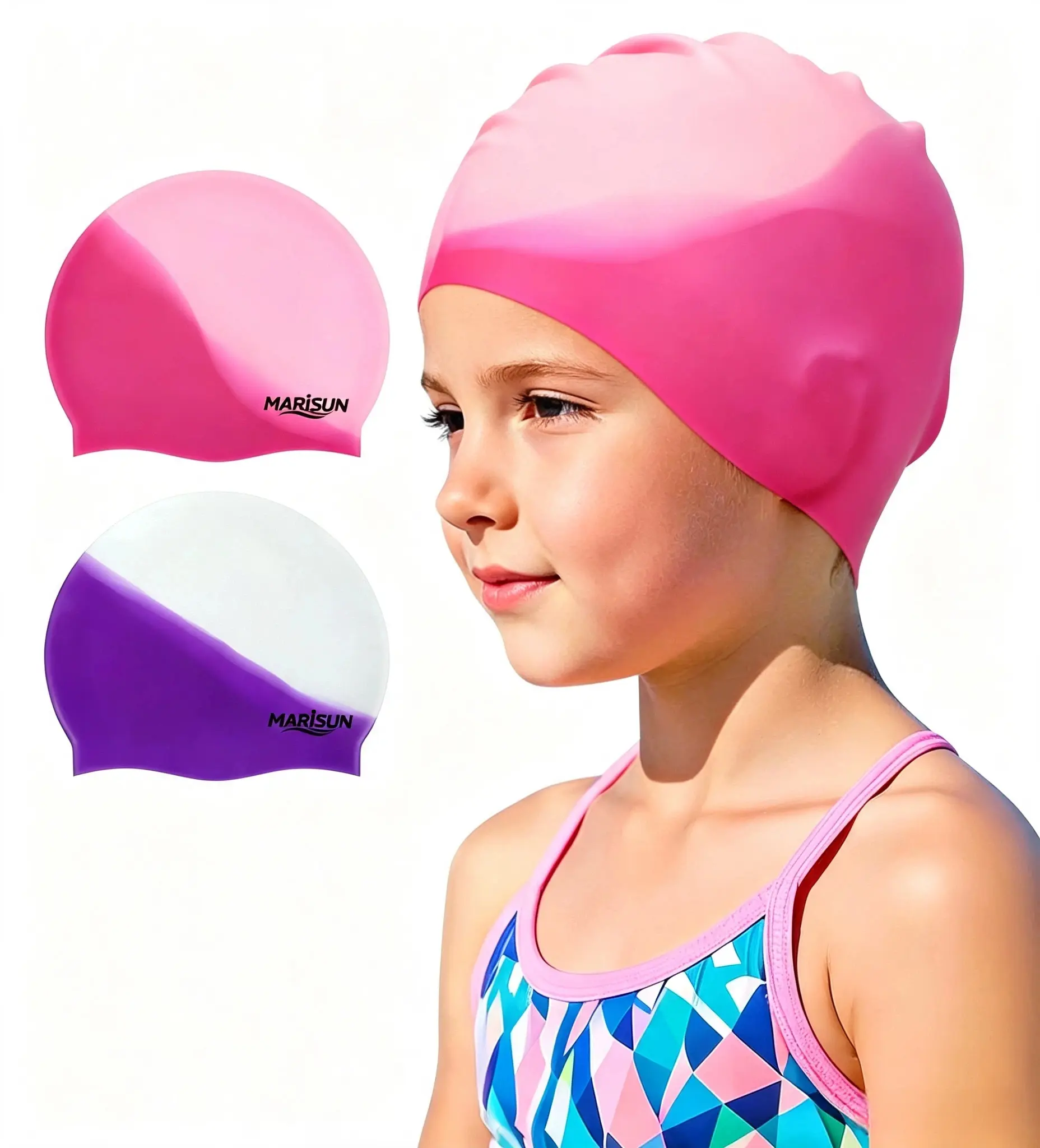 Swim Cap Kids (2 Pack), Durable Waterproof Swimming Cap for Girls Boys Teens Toddler Aged 3-15, Comfortable Fit Kids Swim Cap for Long Hair and Short Hair, Silicone Swim Caps for Kids Toddler tiktokshopbacktoschool