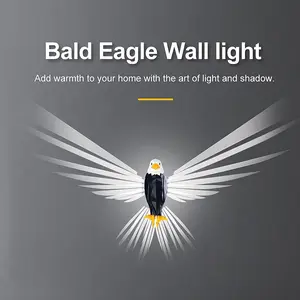 Bald Eagle Wall Light USB Powered LED Night Lamp with Magnetic Base & Remote Control for Bedroom Living Room Office Decor
