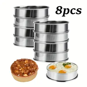 Stainless Steel Pastry Ring 8-English Muffin Ring, 4-inch Diameter, Tart and Cake Mold, Ideal for Baking Cakes, Cookies and More Double Roll Non-Stick, Round Baking Ring Tools for Home and Professional Kitchen Tin