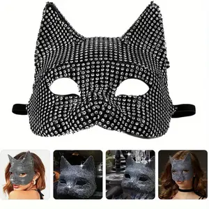 Sexy and Shiny Kitten Half Face Mask,Diamond Cat Mask,Christmas Party Costumes and Accessories,Cat Ear Role-playing Props,Suitable for Mask Parties,Christmas Gifts Light Eye Halloween