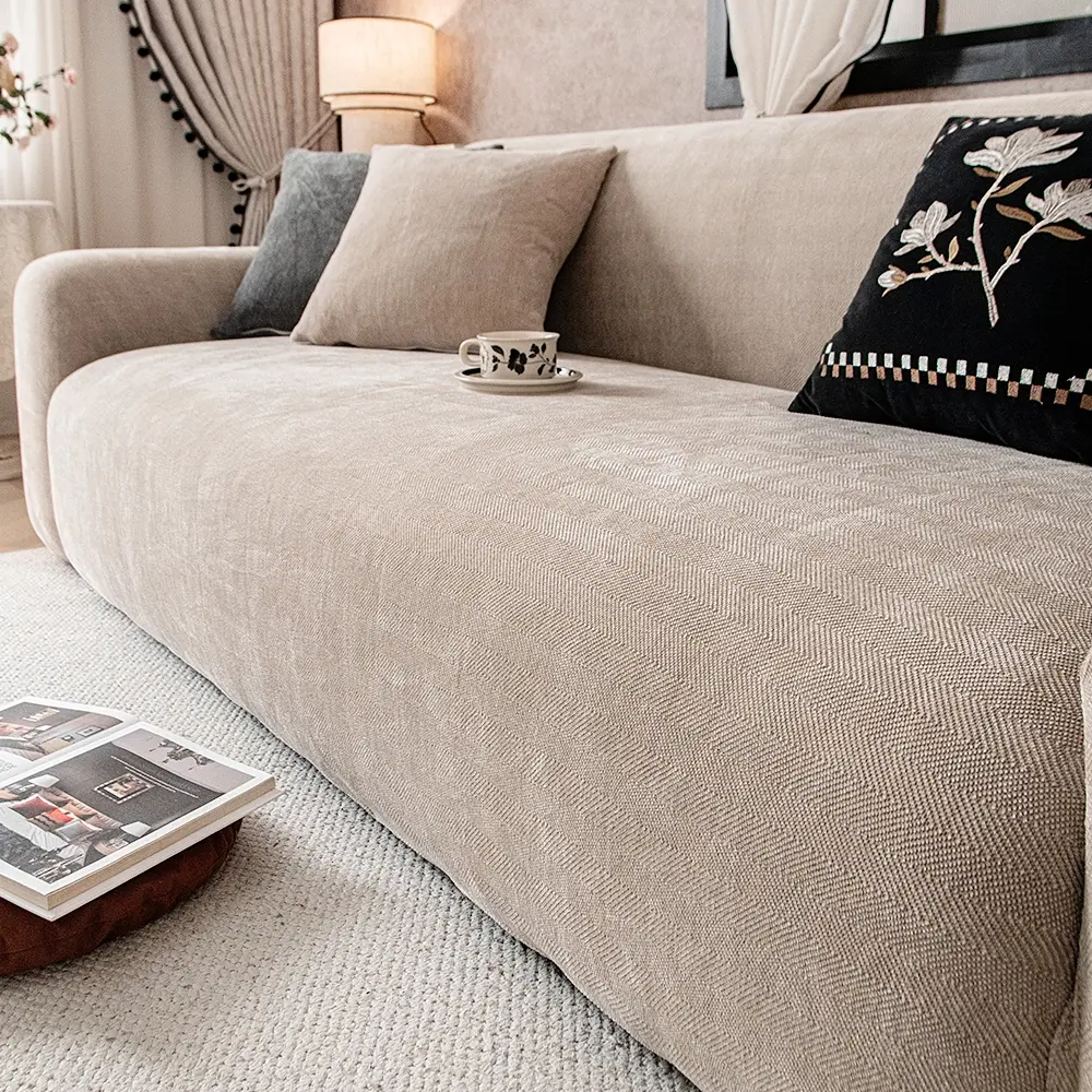 1pc Simple Solid Herringbone Sofa Cover, Soft Comfortable Elastic Stretch Fit, All-Season Sofa Pad, Elastic Couch Cover, Soft Sofa Protector
