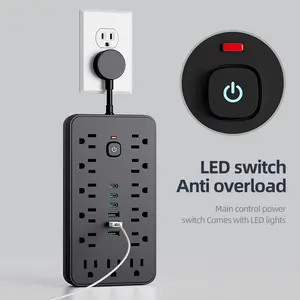 Multifunctional 19-In-1 Power Strip with Overload Protection, 13 Outlets, 6 USB Ports (3a & 3C), Flexible Cables, Wall Mountable