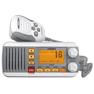 Uniden UM435 Fixed Mount VHF Radio - White, Digital LCD Gadget for Marine Communication
