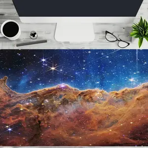 Galaxy Nebula Space Pattern Mouse Pad, 1 Count Rectangle Gaming Mouse Pad, Non-Slip Rubber Base Stitched Edge Desk Pad, Desk Accessories for Desk Laptop Desktop