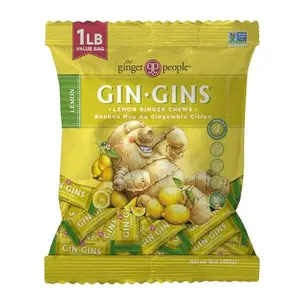 GIN GINS Lemon Ginger Chews – Natural Fresh Ginger Candy by The Ginger People – Individually Wrapped Healthy Candy – Lemon Flavor – Large 1 lb Bag (16oz) – Pack of 1