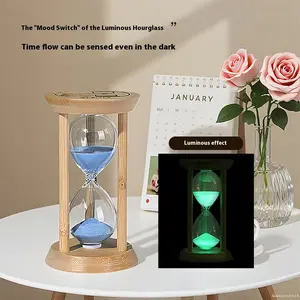 Luminous Anti-Fall Bamboo Wooden Hourglass Children's 1/3/5 Minute Study Timer, Night-Glowing Hourglass, Creative Flowing Sand Living Room Bedroom Office Desk Decoration, Exquisite Desktop Ornament, Premium Gift Choice