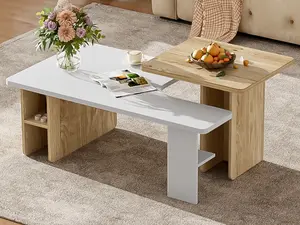 Set of 2 Nesting Coffee Tables Farmhouse,Rectangle Coffee Table Living Room,Wood Finish Coffee Table Set, Small Coffee Tables, Sofa Side Table for Living Room