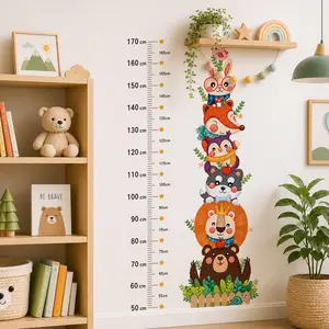 Kids Growth Chart Wall Decal, Cute Stacked Forest Animals Height Measure Sticker, Removable Vinyl Ruler for Nursery, Bedroom, Playroom Decor