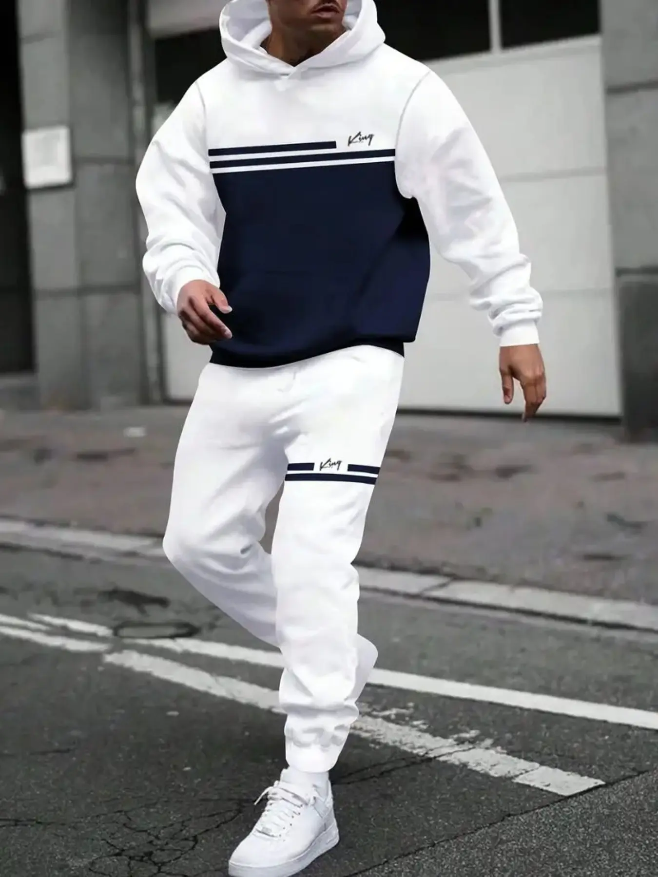 Men's Casual Menswear 3D Printed Hoodie Set with Drawstring, Sporty Long Sleeve Sweatshirt and Pants, Sweatsuit Set, Fall & Winter Fashion, Outfit