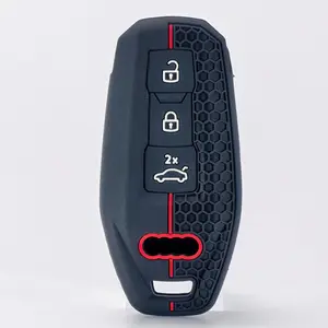Premium 1pc Black Silicone Remote Key Cover Car Key Protector with Red Accents | For Audi A5/A5L 2025/Q5/Q6/Q6L/A6 2025+/A6L/A3 | Durable Hexagonal Pattern Key Fob Case with Lock/Unlock/Car Icons | Anti-Scratch Anti-Dust Non-Slip