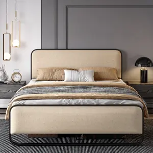 SHA CERLIN Linen Fabric Upholstered Platform Bed Frame with Metal Frame, Curved Modern Headboard and Footboard【Frame Only No Mattress】, Large Under Bed Storage, No Box Spring Needed, Modern, Beige#ChristmasGifts#TikTokShopBlackFriday