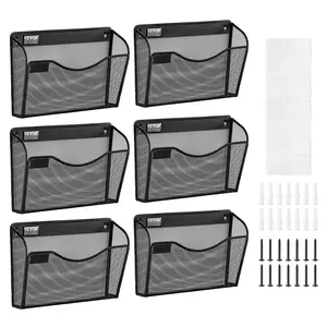 VEVOR File Wall Rack,  Six-Piece 1 Pocket Mesh Wall File Holder, Wall Mounted Magazine Mail Paper & Document Storage Folder, Metal Wall File Organizer with Nametag Label, for Office Home & School