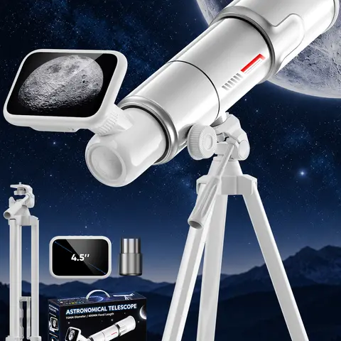Christmas MINENER Astronomical Refracting Telescope, 70mm Large Aperture, 400mm Focal Length, 4.5-Inch HD Display, 48MP, 360° Adjustable AZ Aluminum Mount Tripod, Rechargeable Battery, for Bird Watching, Long-Distance Photography