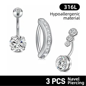 belly piercing jewelry 3 PCS 14G Belly Button ring Dangle Belly Rings SurgicalStainless Steel Cute Bow Butterfly Heart  Dangling BellyButton Piercing Jewelry For Women Silver Dainty Dangly NavelRing